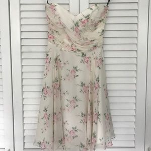 Betsey Johnson Silk White Floral Strapless Dress